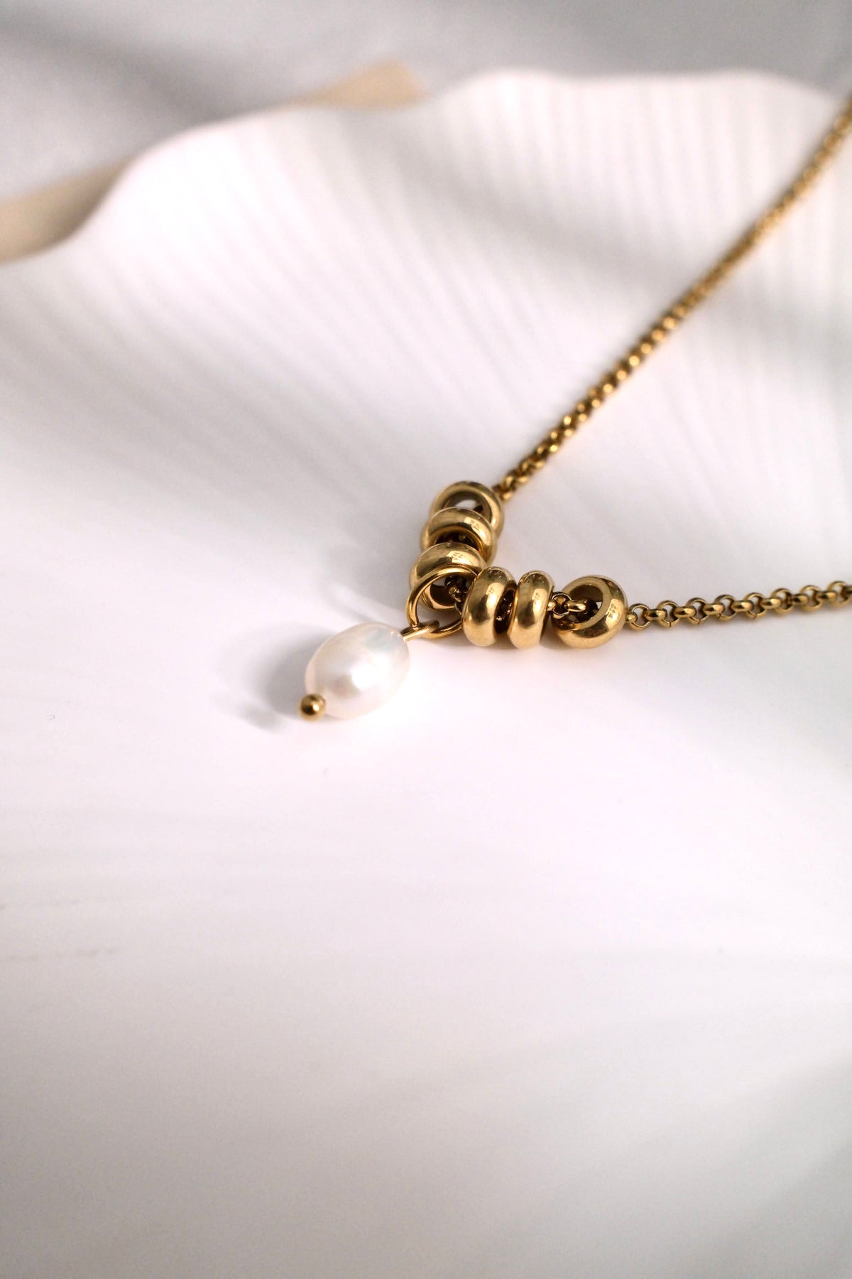 316L Golden pearl stack necklace