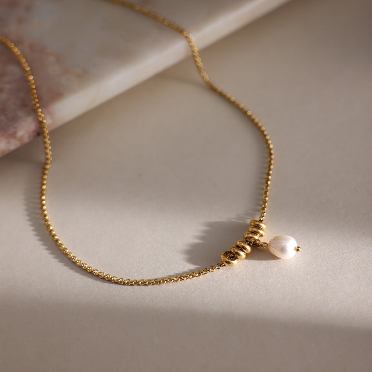 316L Golden pearl stack necklace