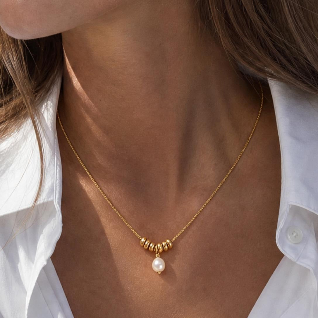 316L Golden pearl stack necklace