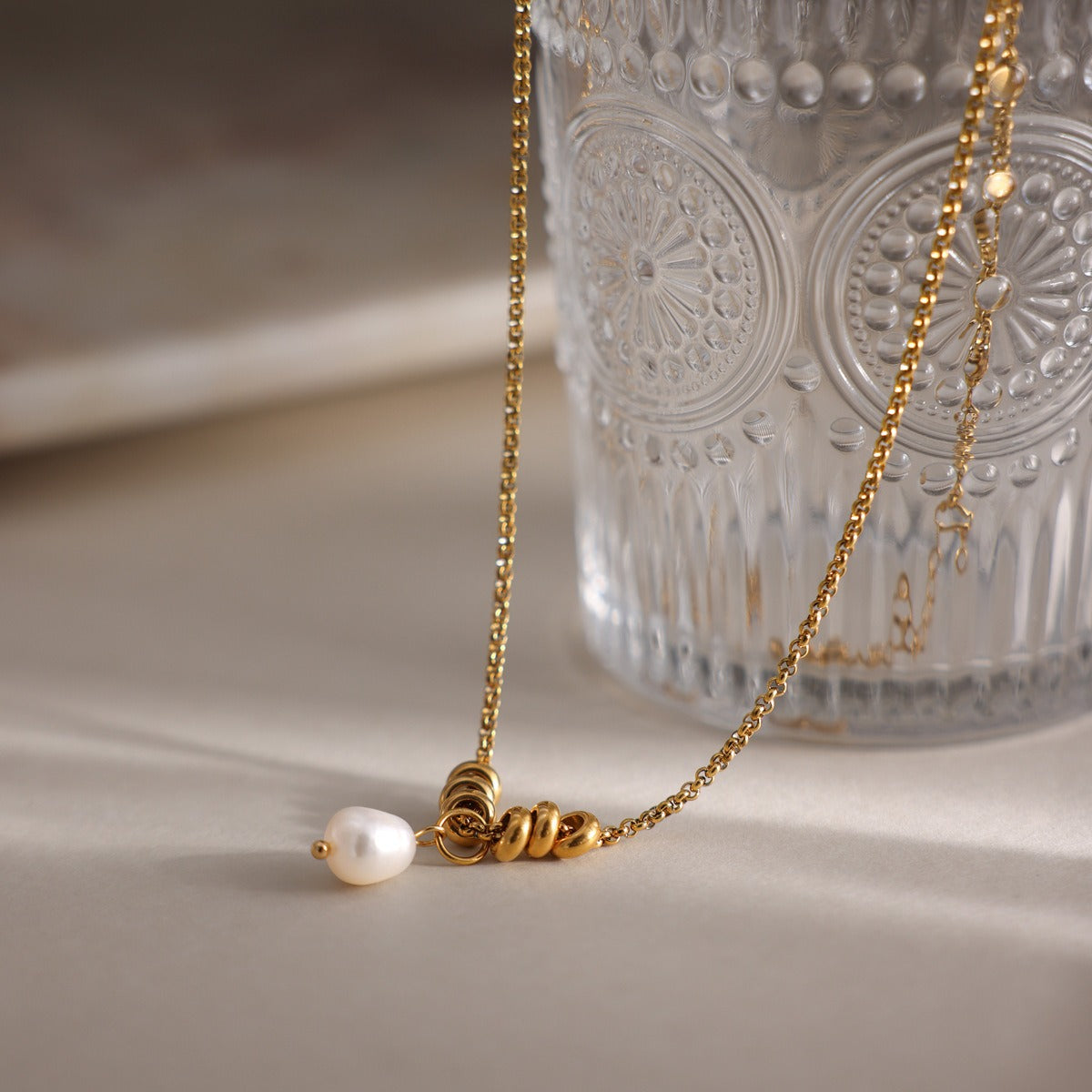 316L Golden pearl stack necklace