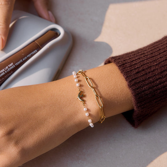 Double pearl chain bracelet
