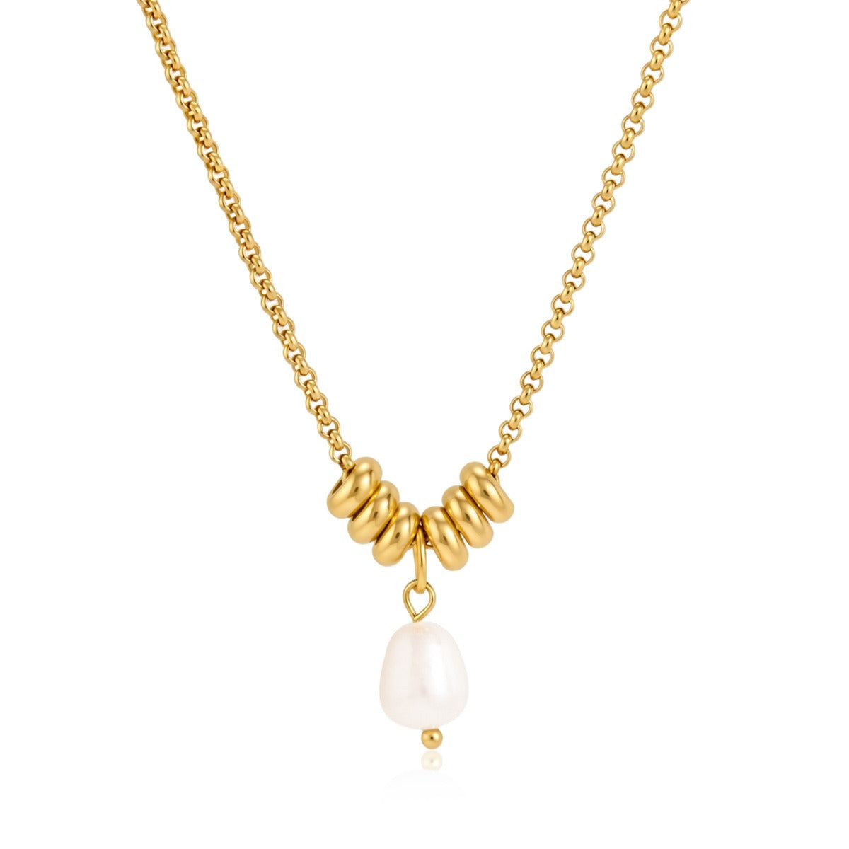 316L Golden pearl stack necklace