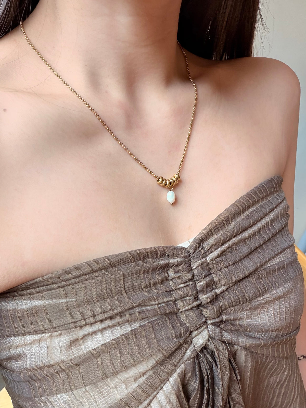 316L Golden pearl stack necklace