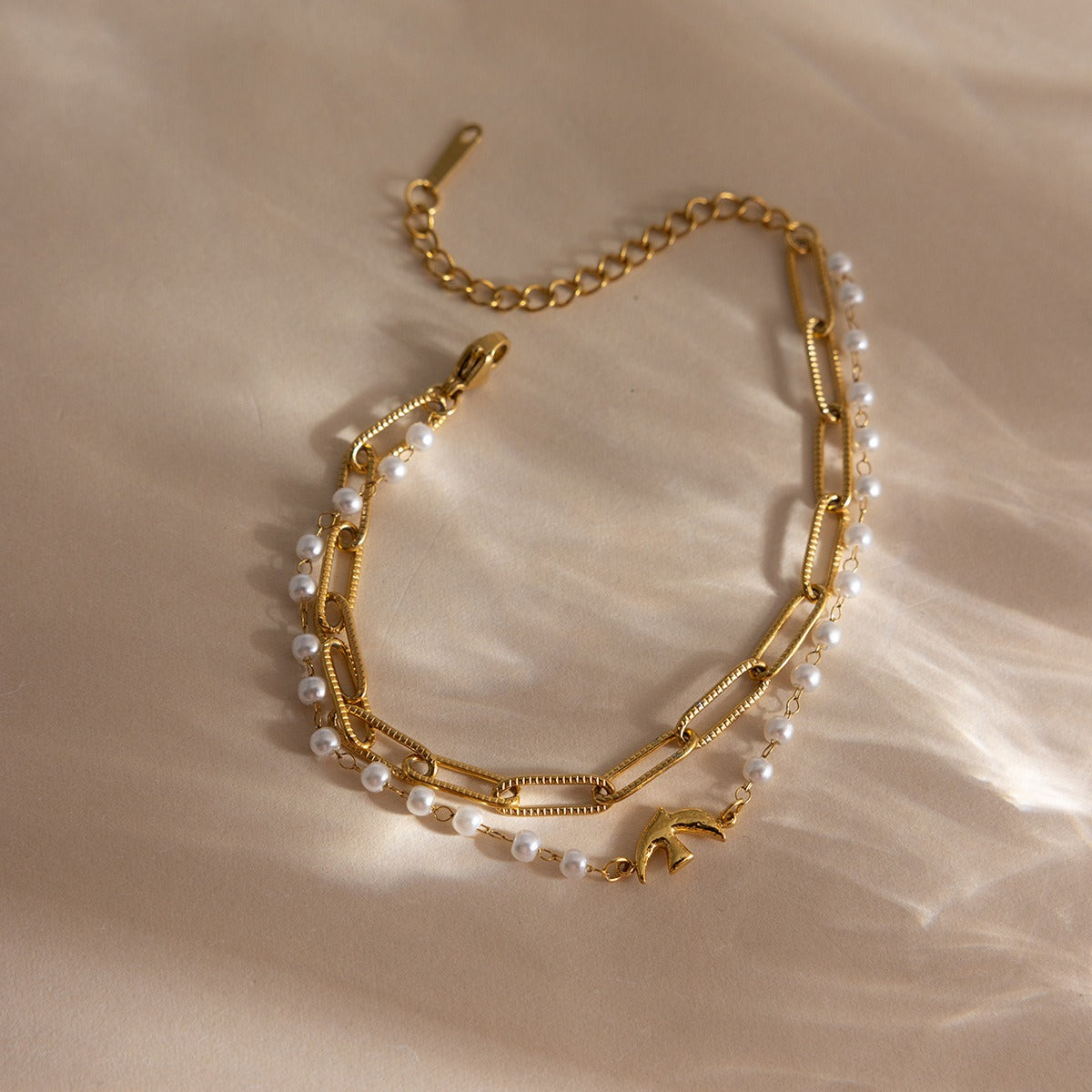 Double pearl chain bracelet