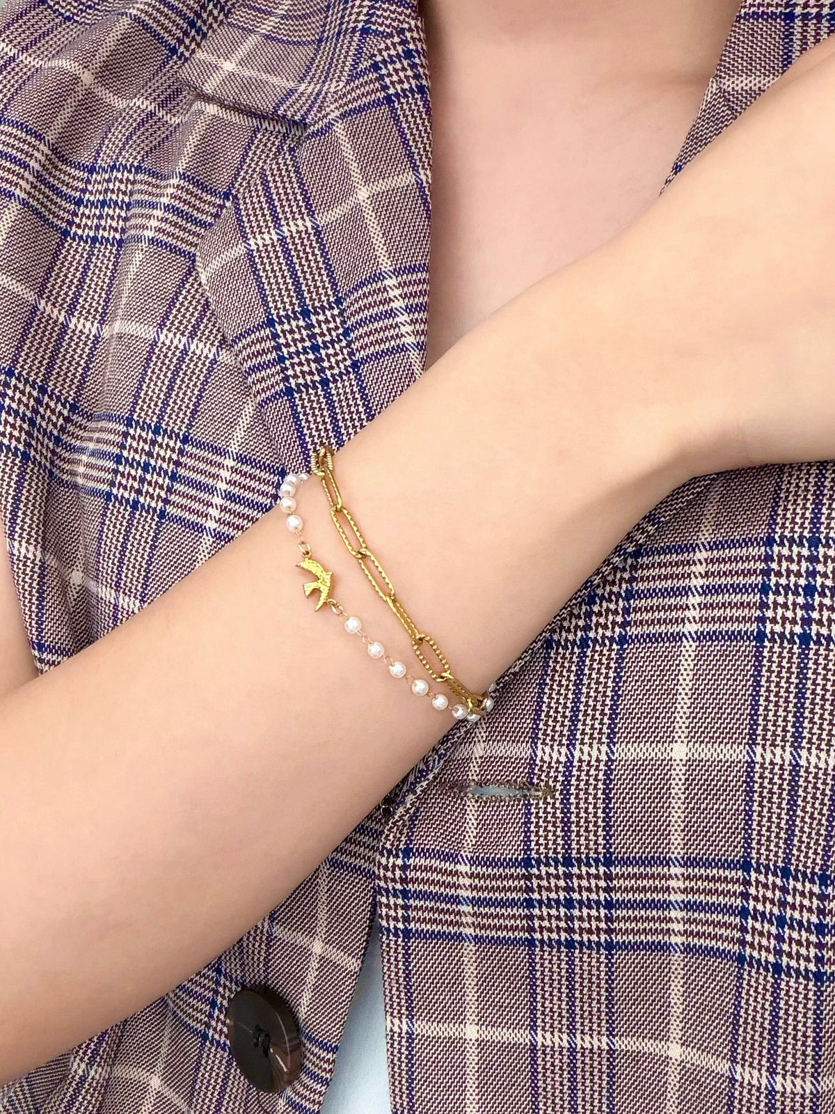 316L Double pearl chain bracelet