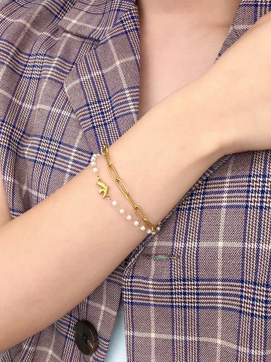 Double pearl chain bracelet