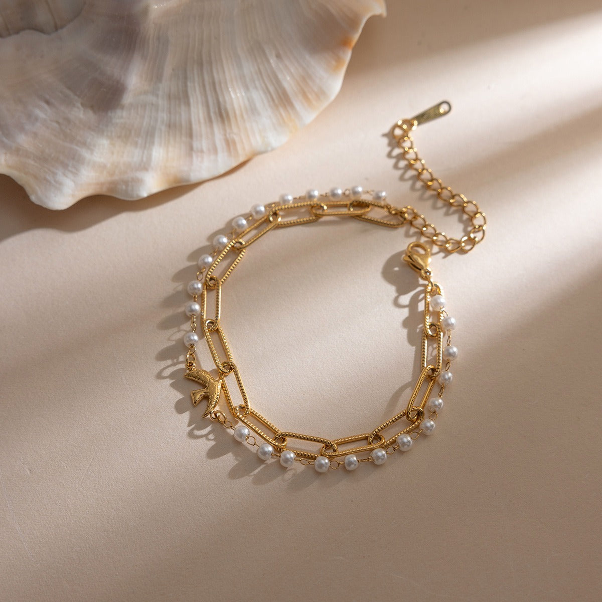 Double pearl chain bracelet