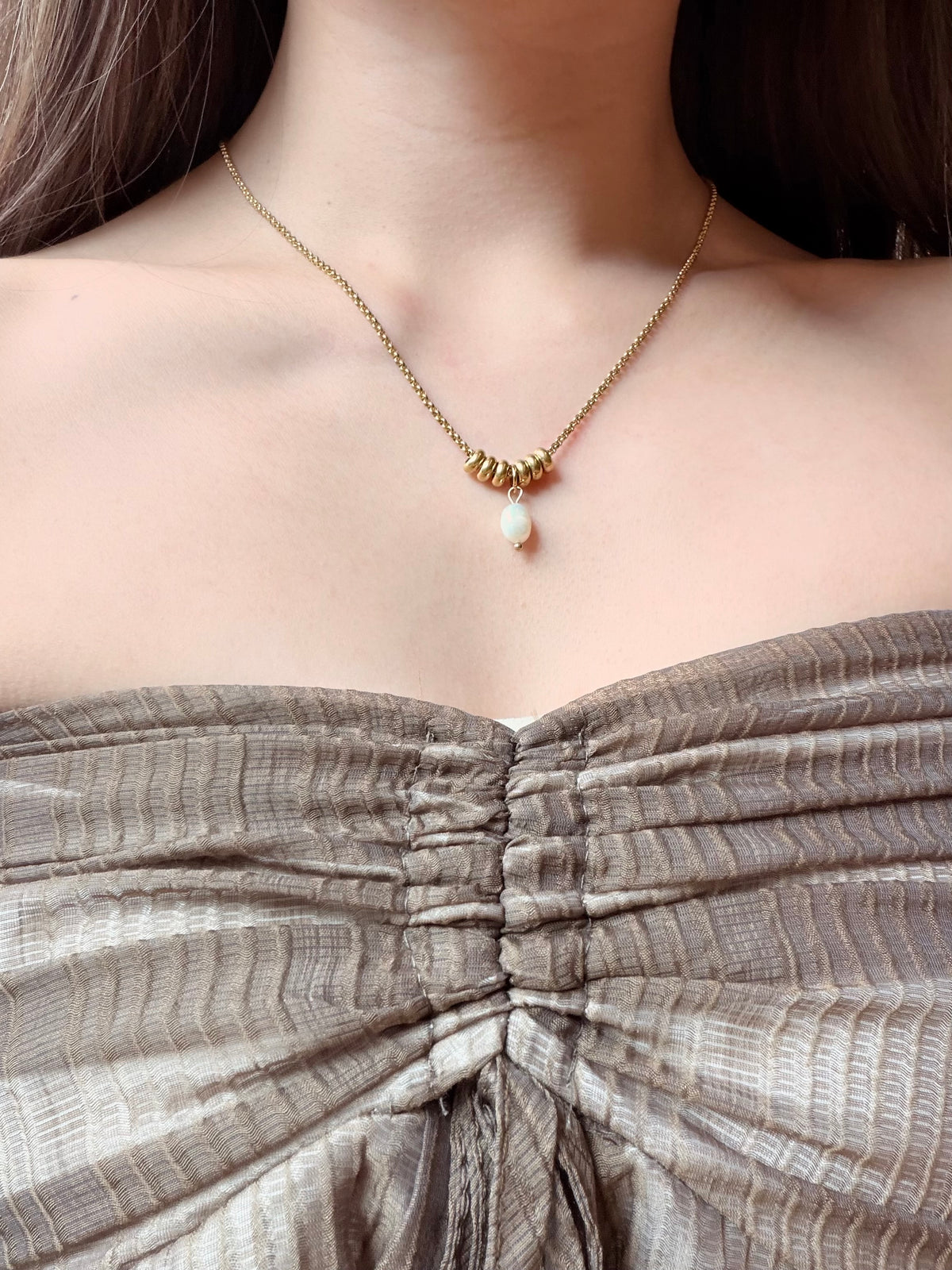 316L Golden pearl stack necklace