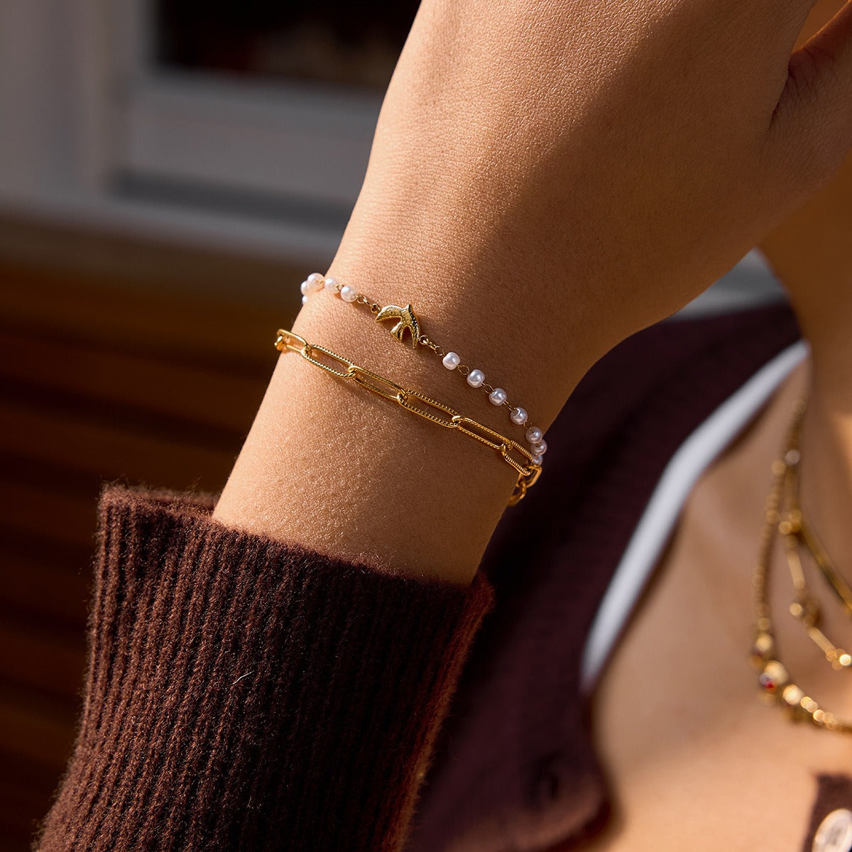Double pearl chain bracelet