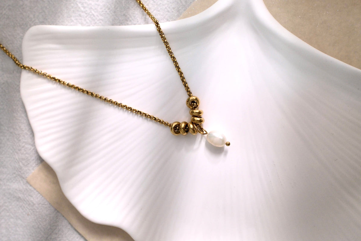 316L Golden pearl stack necklace