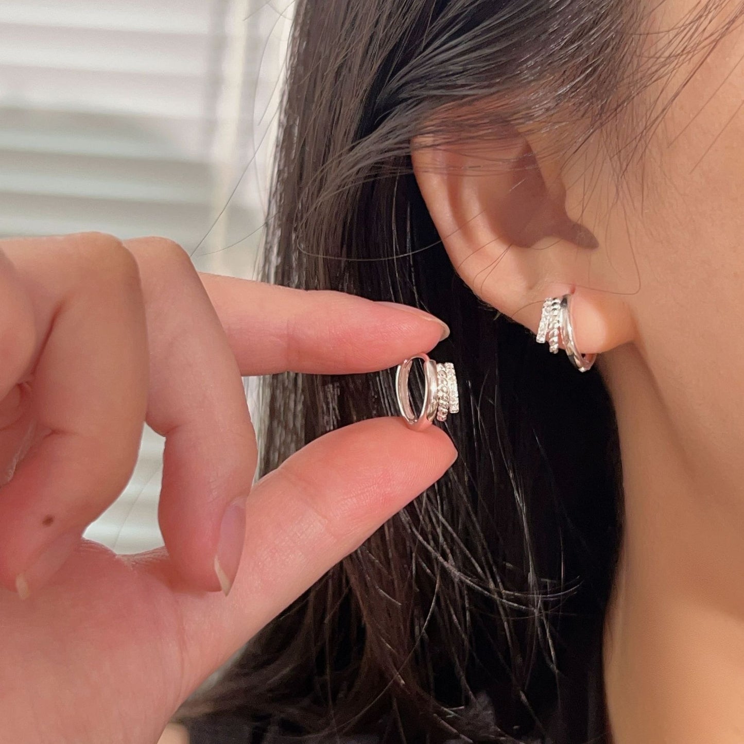 Triple huggie earrings