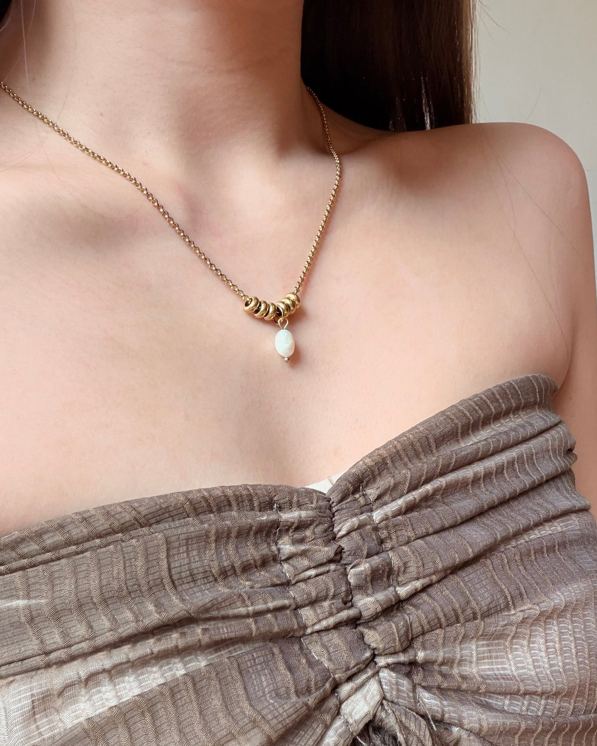 316L Golden pearl stack necklace