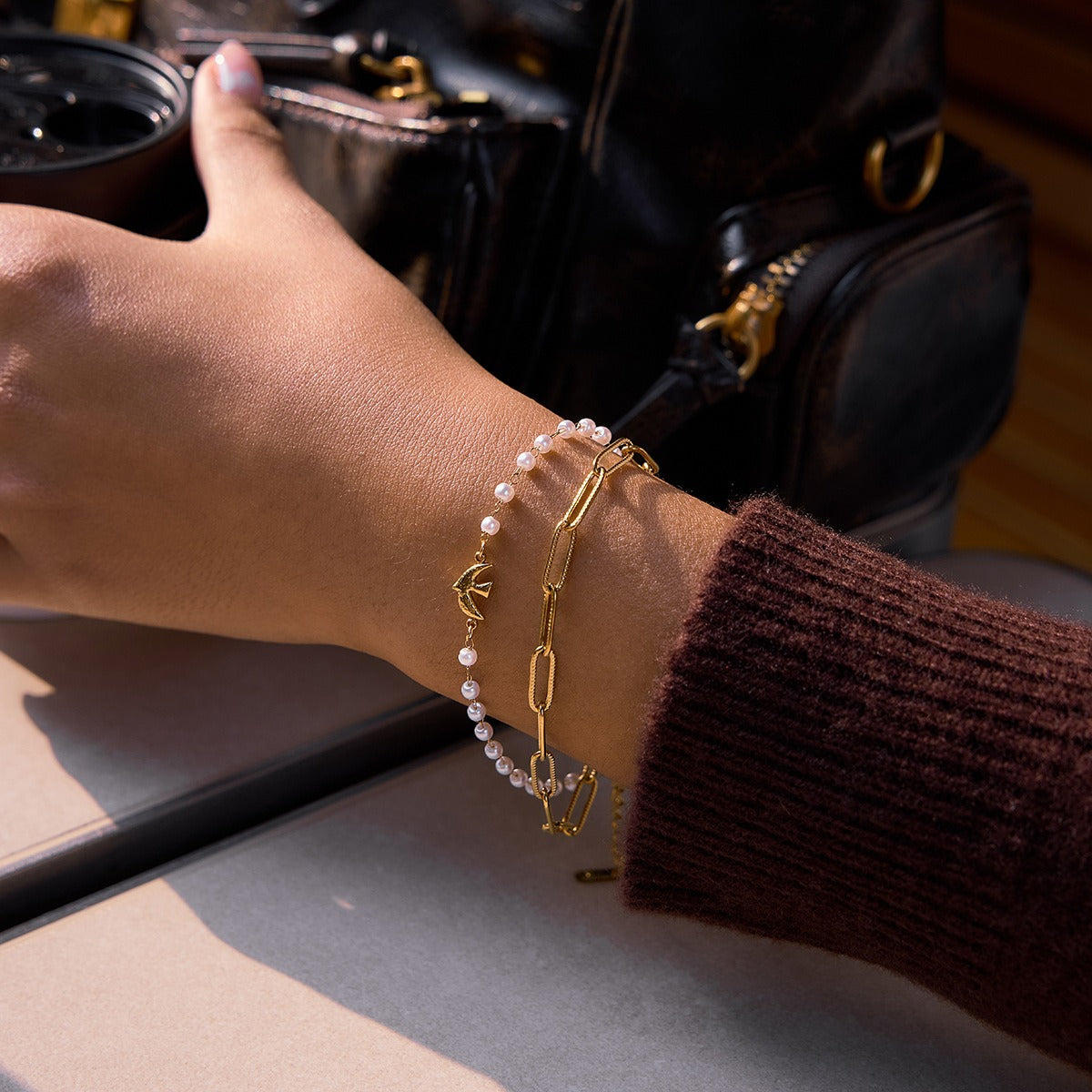 Double pearl chain bracelet